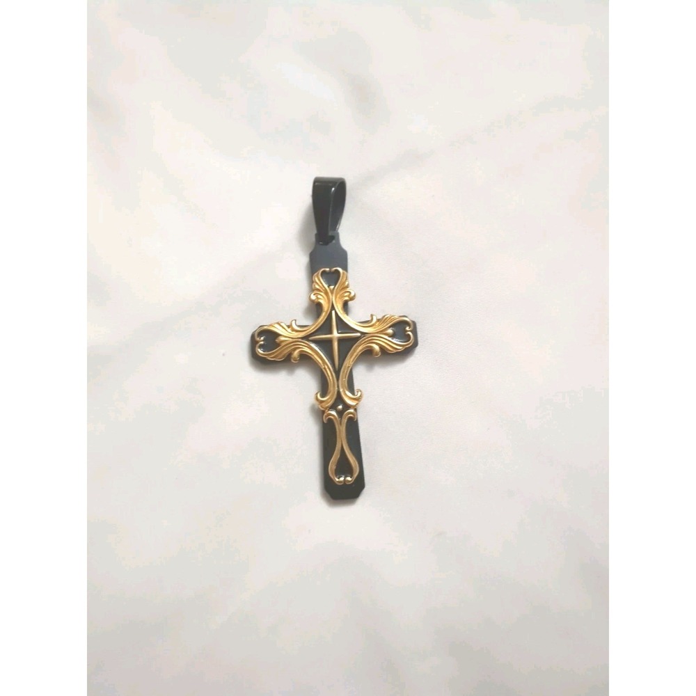 Pre-owned Stainless Steel Cross‎ Pendant Crucifix Black Gold Tone Spicyice